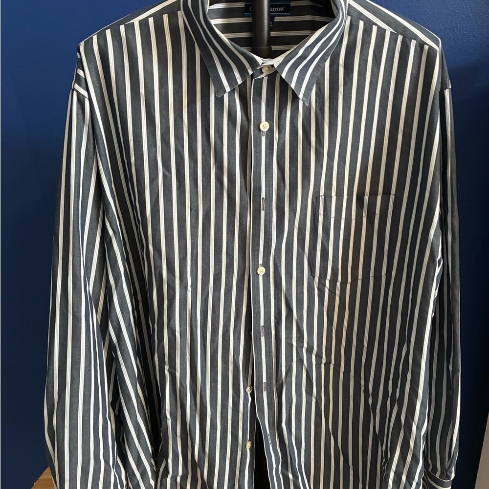 J. Crew Navy and White Striped Button Down Shirt